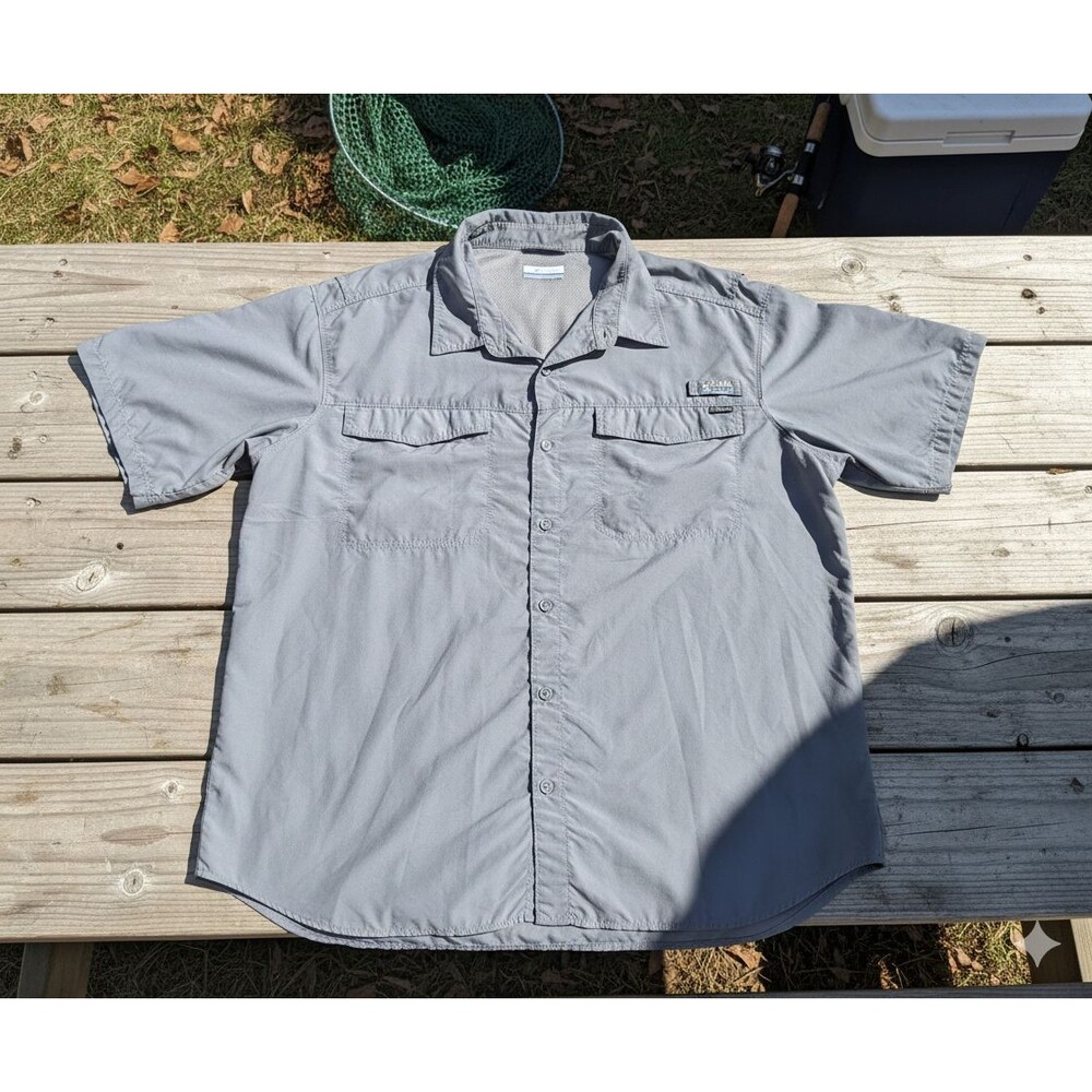 Columbia Mens XXL Gray Omni‑Shade Short Sleeve Fishing Shirt Performance Outdoor